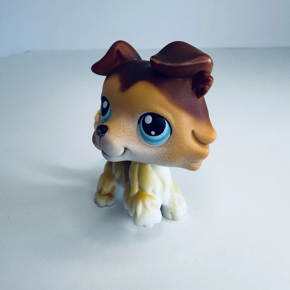 Littlest Pet Shop LPS #58 Collie Sage Brown Paw-Up Portable Pets Pink Carrier